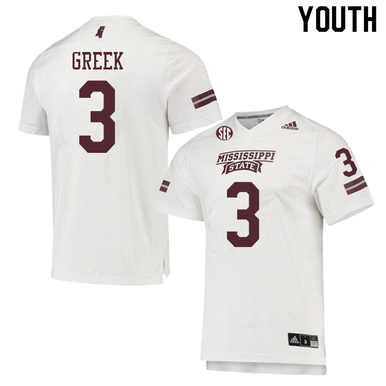 Youth #3 Daniel Greek Mississippi State Bulldogs College Football Jerseys Sale-White - Click Image to Close